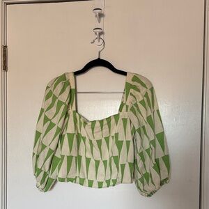 Chic Green and Cream Geometric Blouse